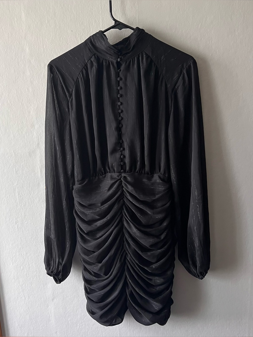 House of Harlow 1960 Black Lurex Metallic Ruched Sheer Dress Size 6